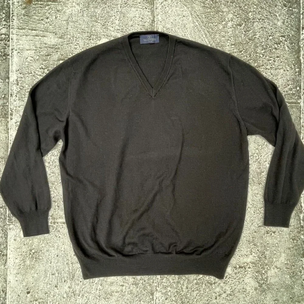 Valentino Men Sweater Black Long Sleeve Pull Over V Neck Size 56 XXL Authentic - Picture 3 of 9